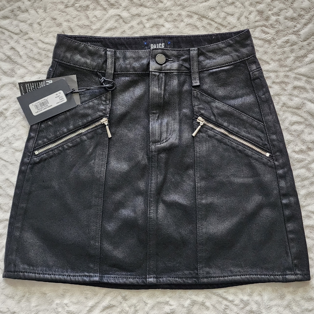 Paige Women's Aideen Mini Skirt Size 24 Black Onyx‎ coating NWT - Picture 4 of 13